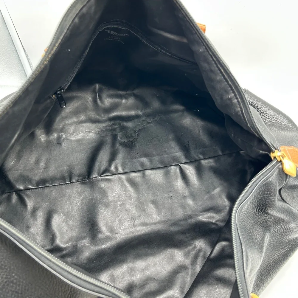 I‎ Santi Duffel Overnight Bag Leather Made In Italy Black Brown Top Handle EUC